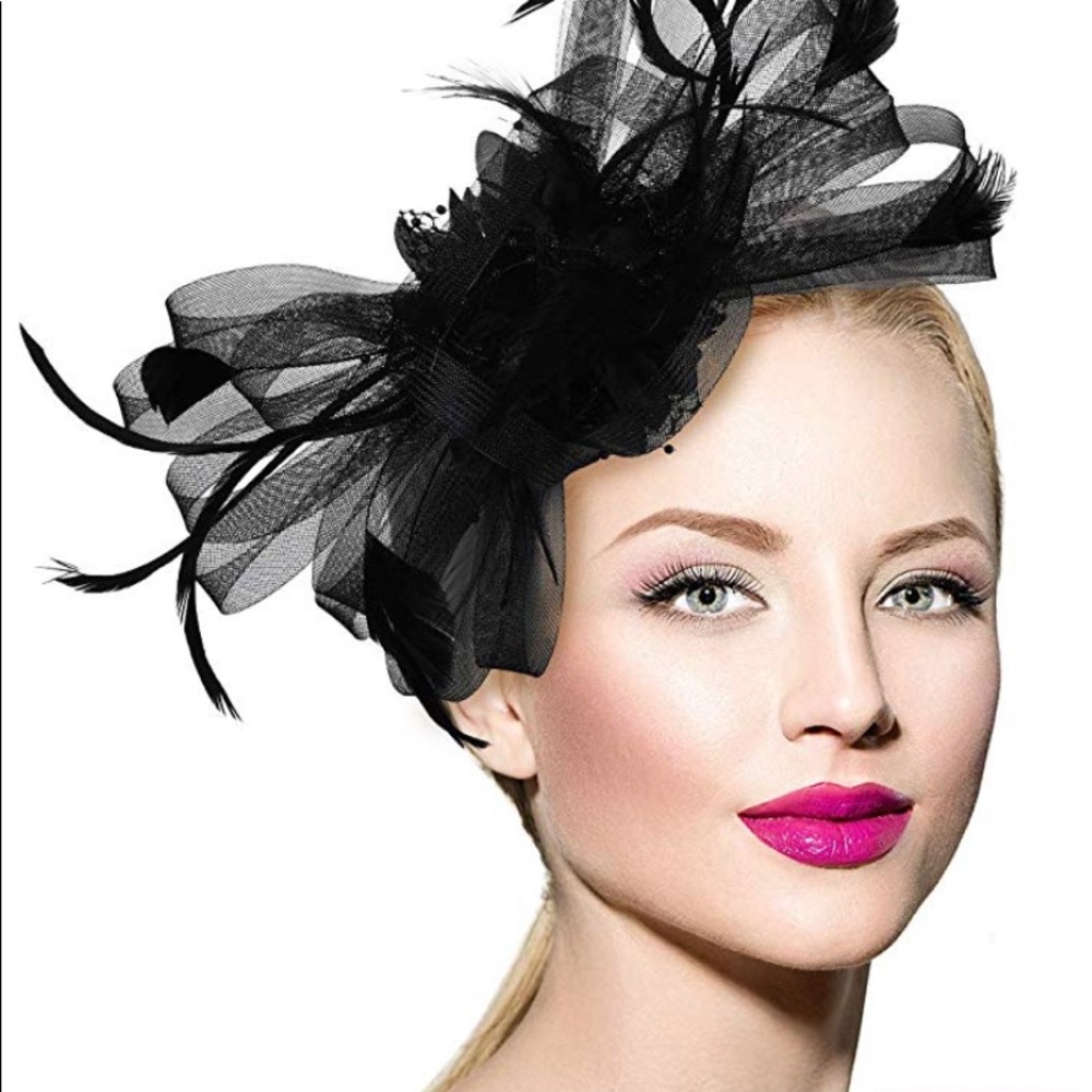 Fascinator Black bowknot Hat & Short Lace Gloves🧤